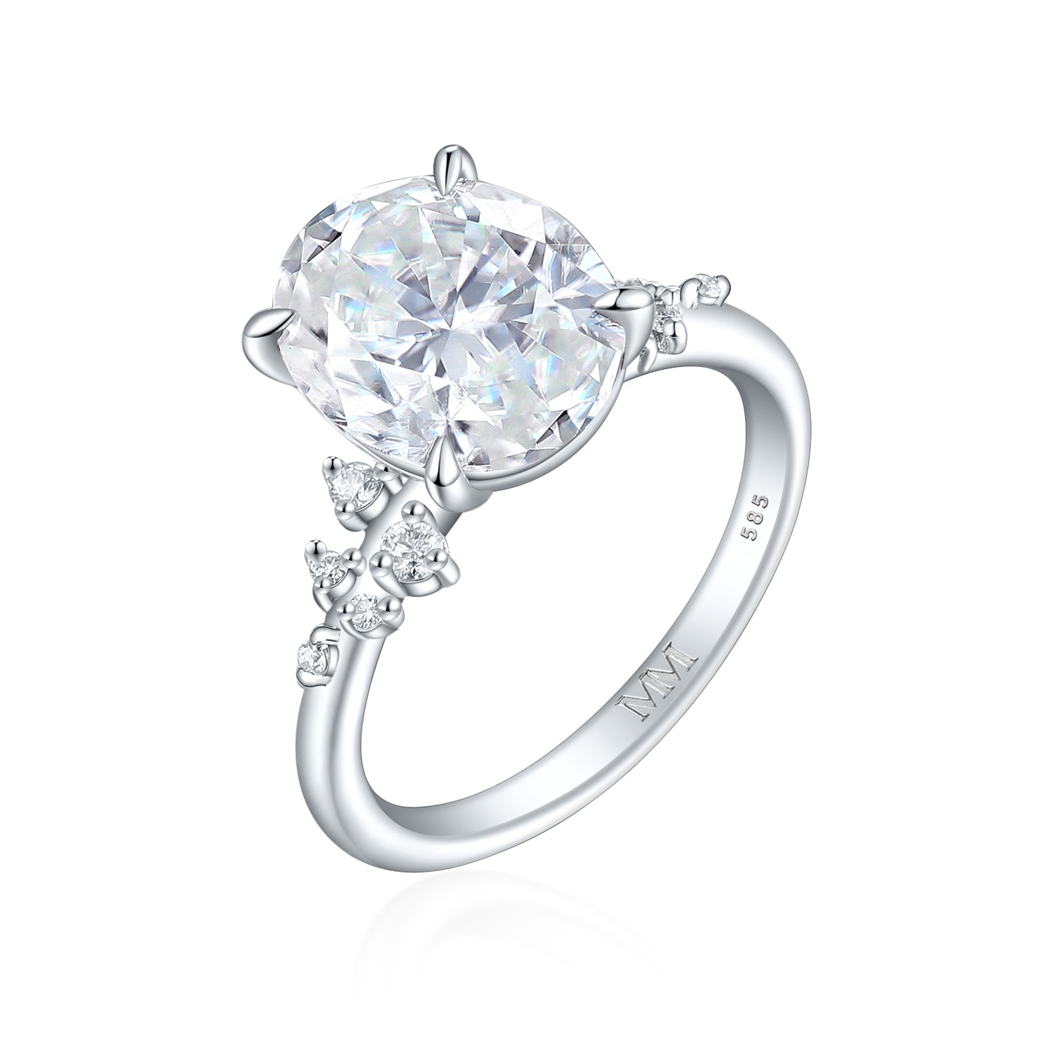 Ovaline - Moissanite Ring with Minimalistic Side Stones