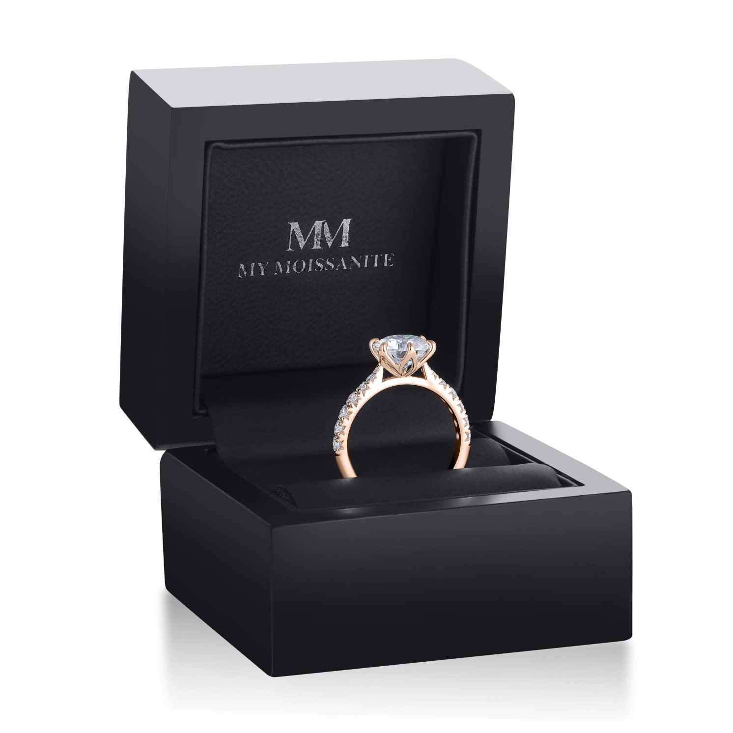 Yuliana - Moissanite Ring in Tulip Setting with Dazzling Side Stones Yuliana - Moissanite Ring in Tulip Setting with Dazzling Side Stones