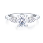 Trielle - Cushion Moissanite Engagement Ring with Pear cut Side Accents