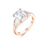 Rectanglo - Emerald Cut Moissanite Ring with Baguette Accents