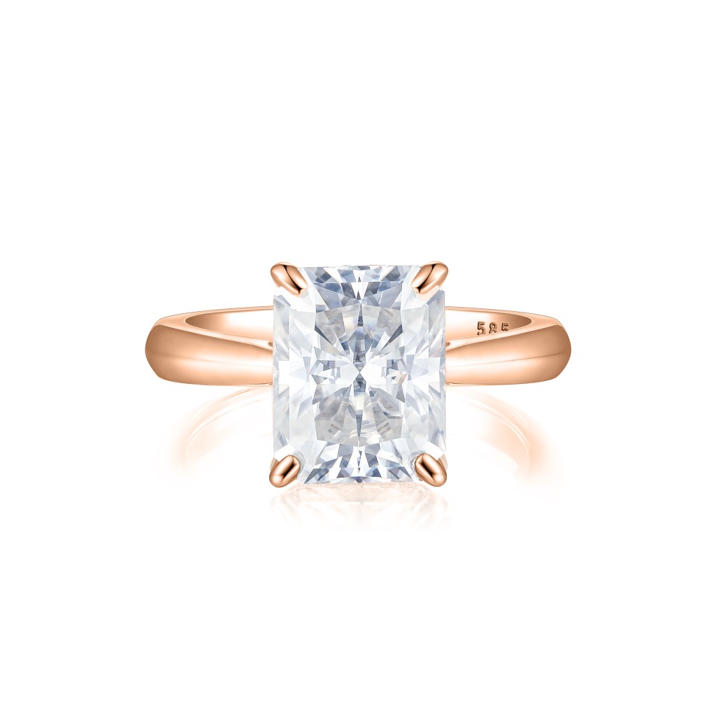 Luminara - Radiant Solitaire Moissanite Engagement Ring with Hidden Halo