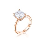 Luminara - Radiant Solitaire Moissanite Engagement Ring with Hidden Halo