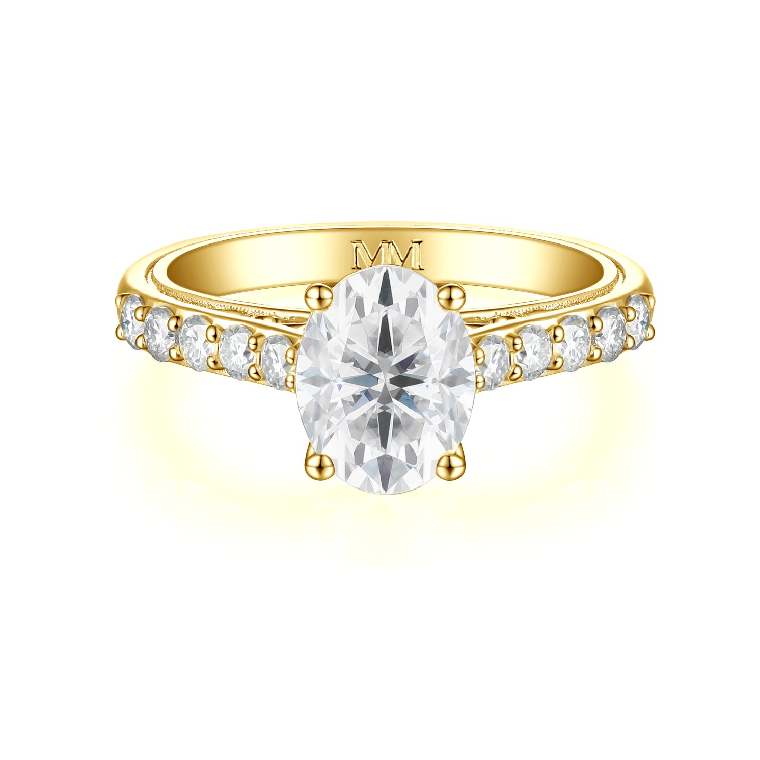 Fiorenza - Timeless Moissanite Ring with Pavé Band and Gallery Detail