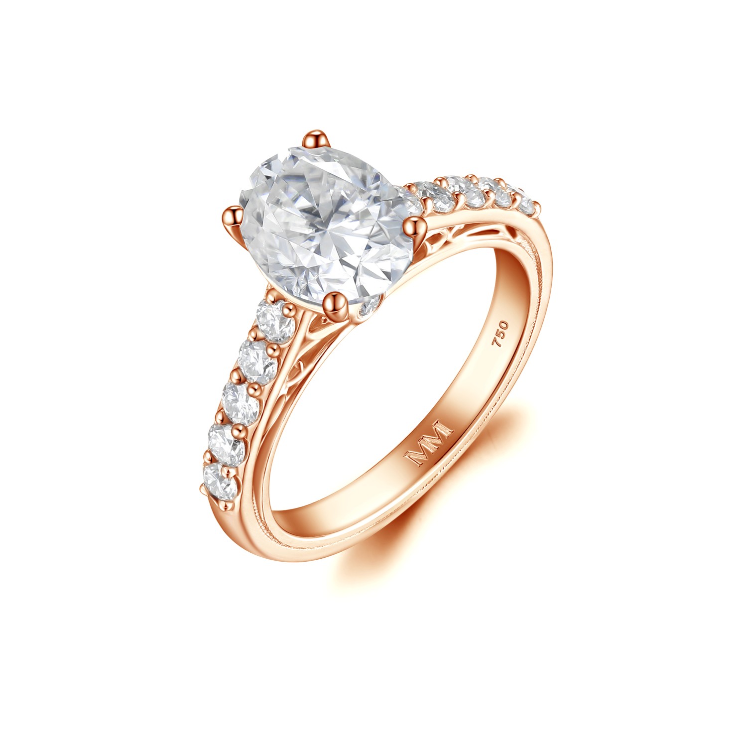Fiorenza - Timeless Moissanite Ring with Pavé Band and Gallery Detail