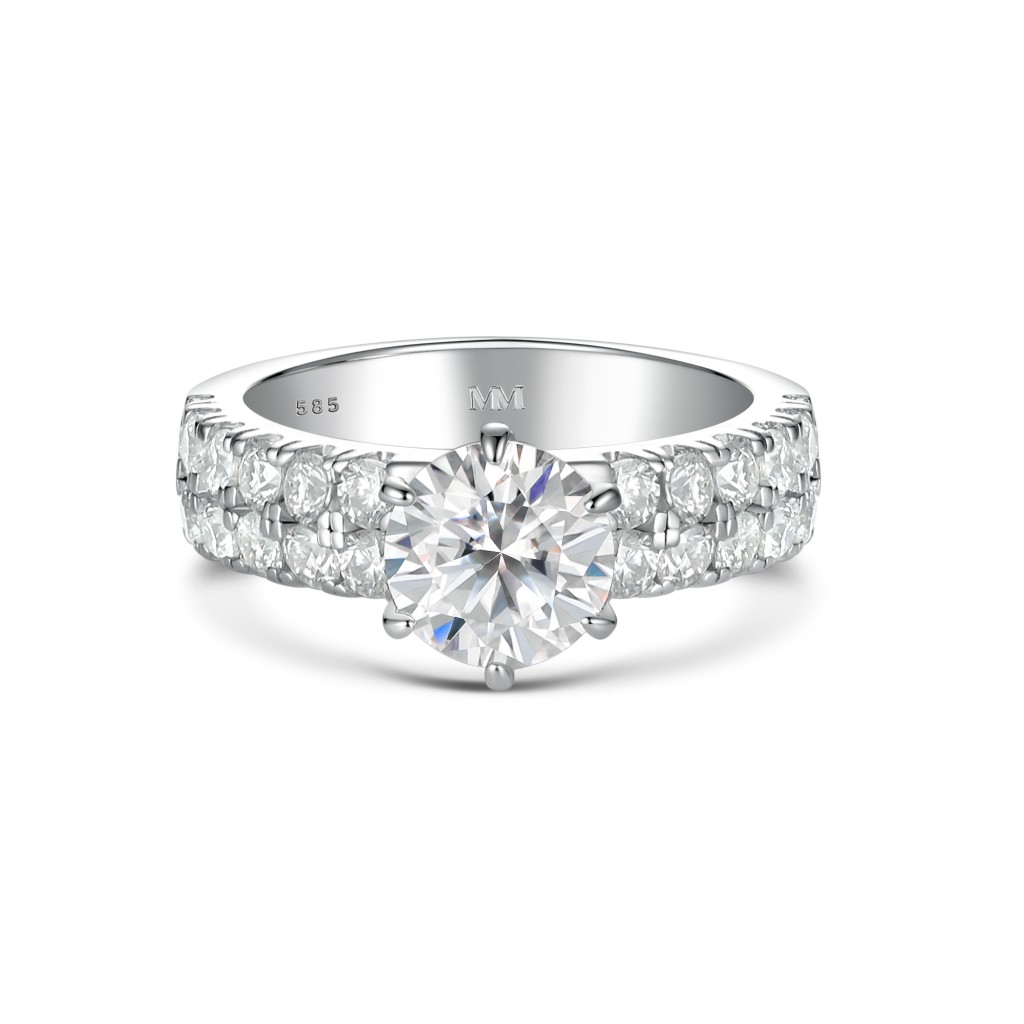 Serena - Moissanite Ring with Double Pavé Side Stones