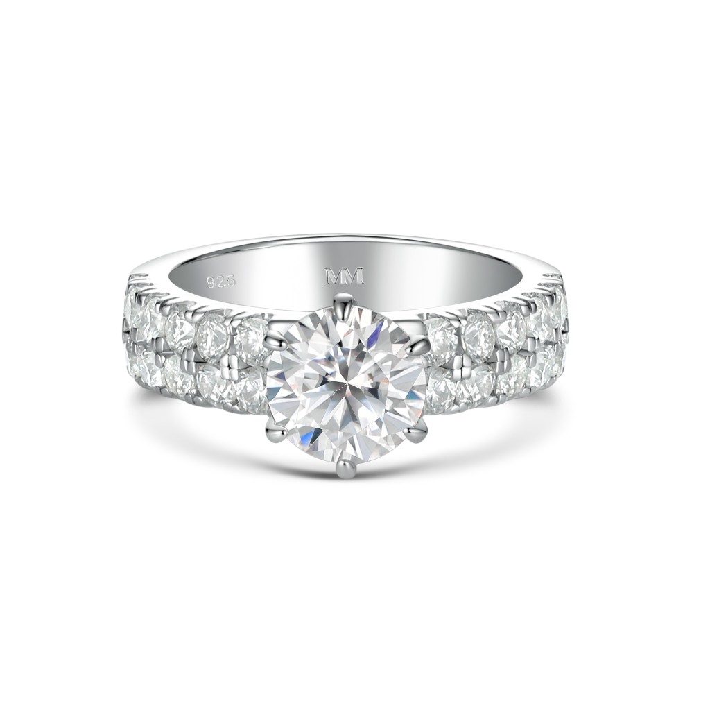 Serena - Moissanite Ring with Double Pavé Side Stones
