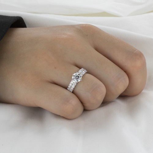 Serena - Moissanite Ring with Double Pavé Side Stones