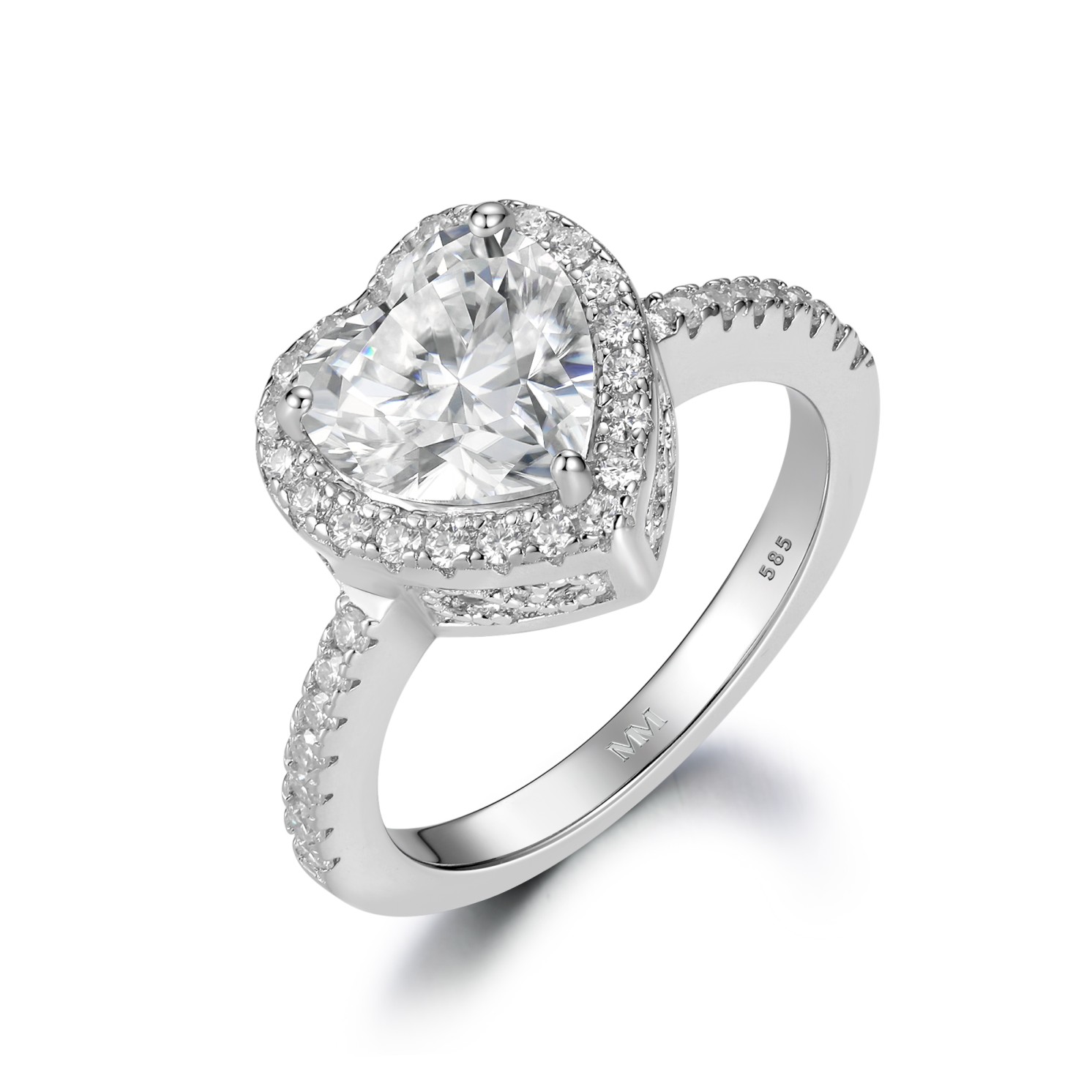 Heartshine - Halo Heart Moissanite Ring With Side Stones
