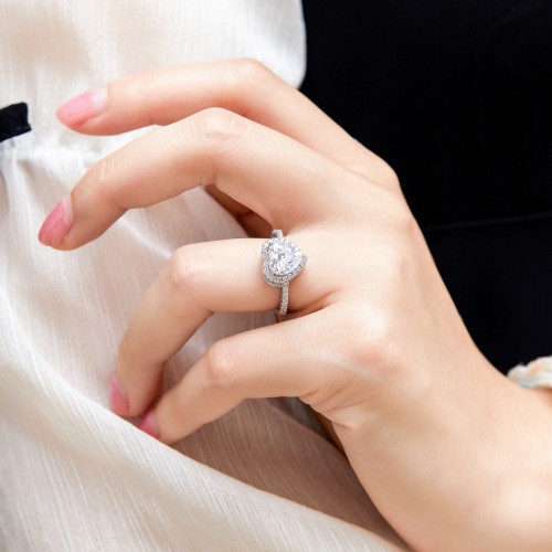 Heartshine – Heart Moissanite Ring in Halo Setting