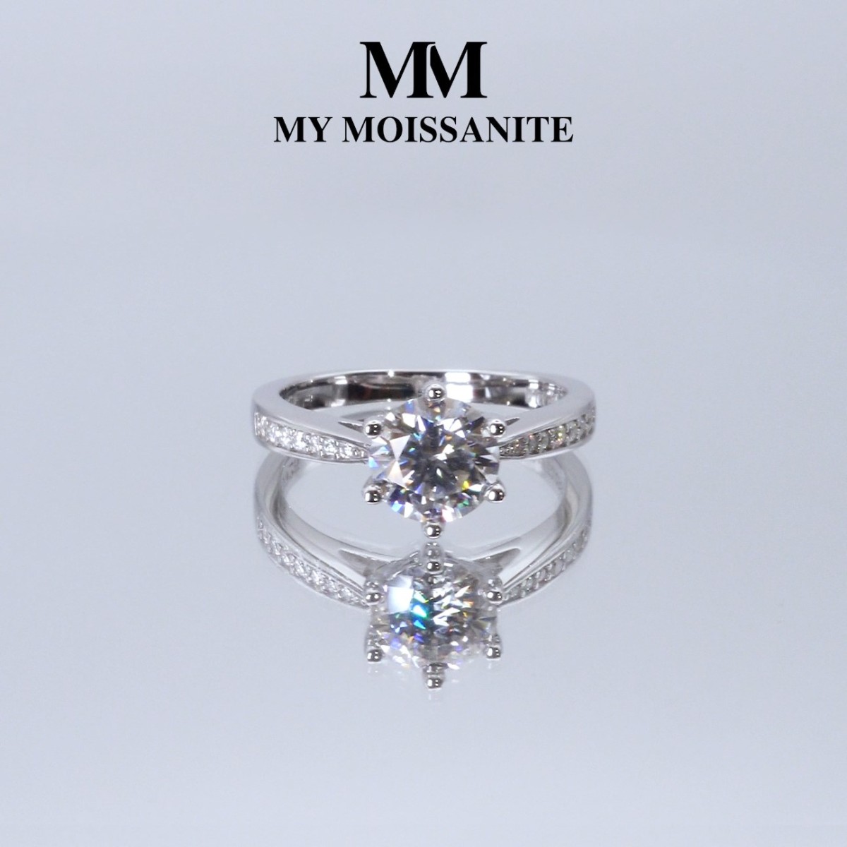 Sophia Ring - Moissanite Engagement Ring Pavé Side Stones