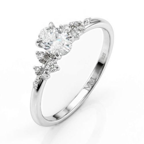 Ovaline - Oval Moissanite Ring with Minimalistic Side Stones