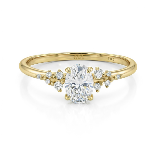 Ovaline - Oval Moissanite Ring with Minimalistic Side Stones