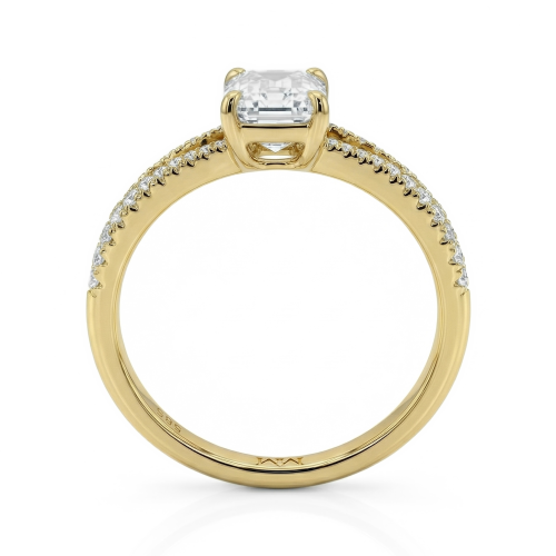 Emelise - Emerald Cut Moissanite Ring with Split-Shank and Side Stones