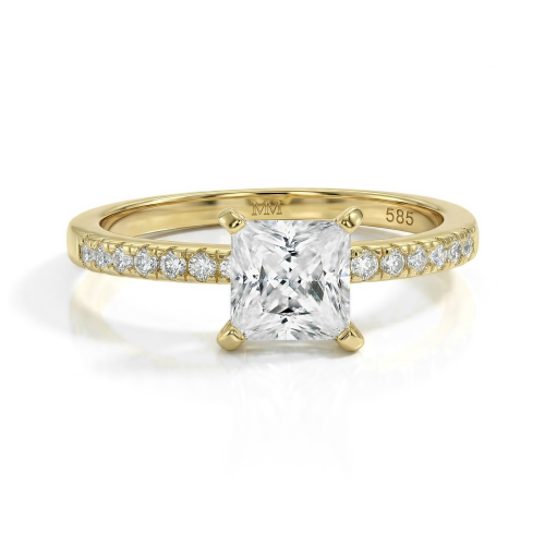 Celestia - Princess Moissanite Ring with Pavé Side Stones