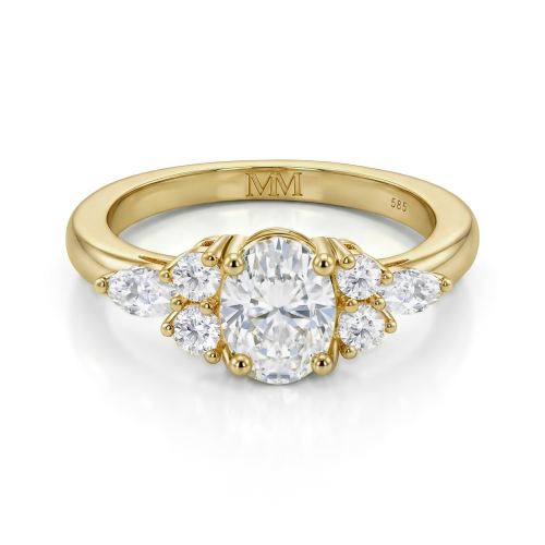 Lustrina - Oval Moissanite Ring with Dazzling Accents