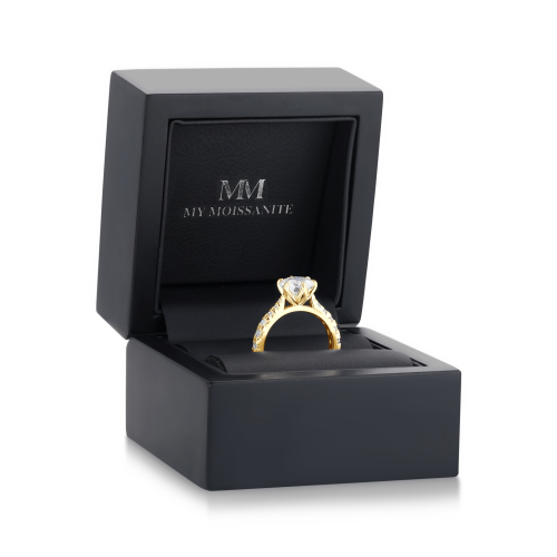 Yuliana - Moissanite Engagement Ring in Tulip Setting with Dazzling Side Stones