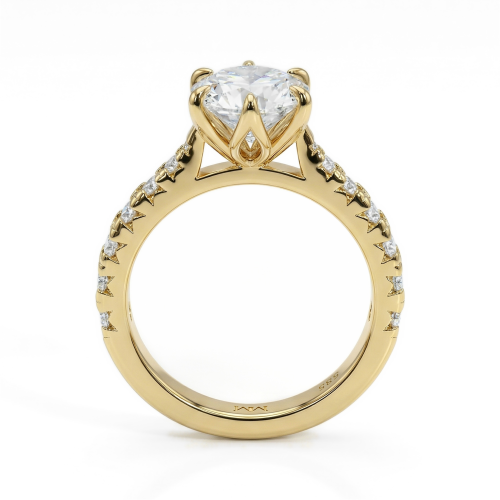 Yuliana - Moissanite Engagement Ring in Tulip Setting with Dazzling Side Stones