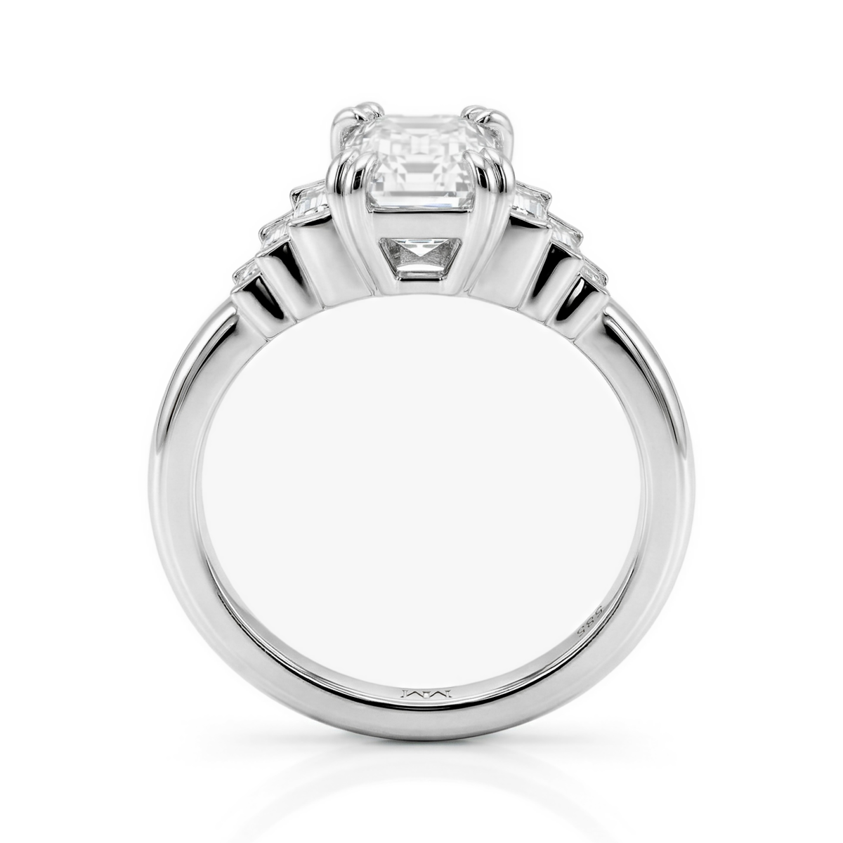 Rectanglo - Emerald Cut Moissanite Ring with Baguette Accents