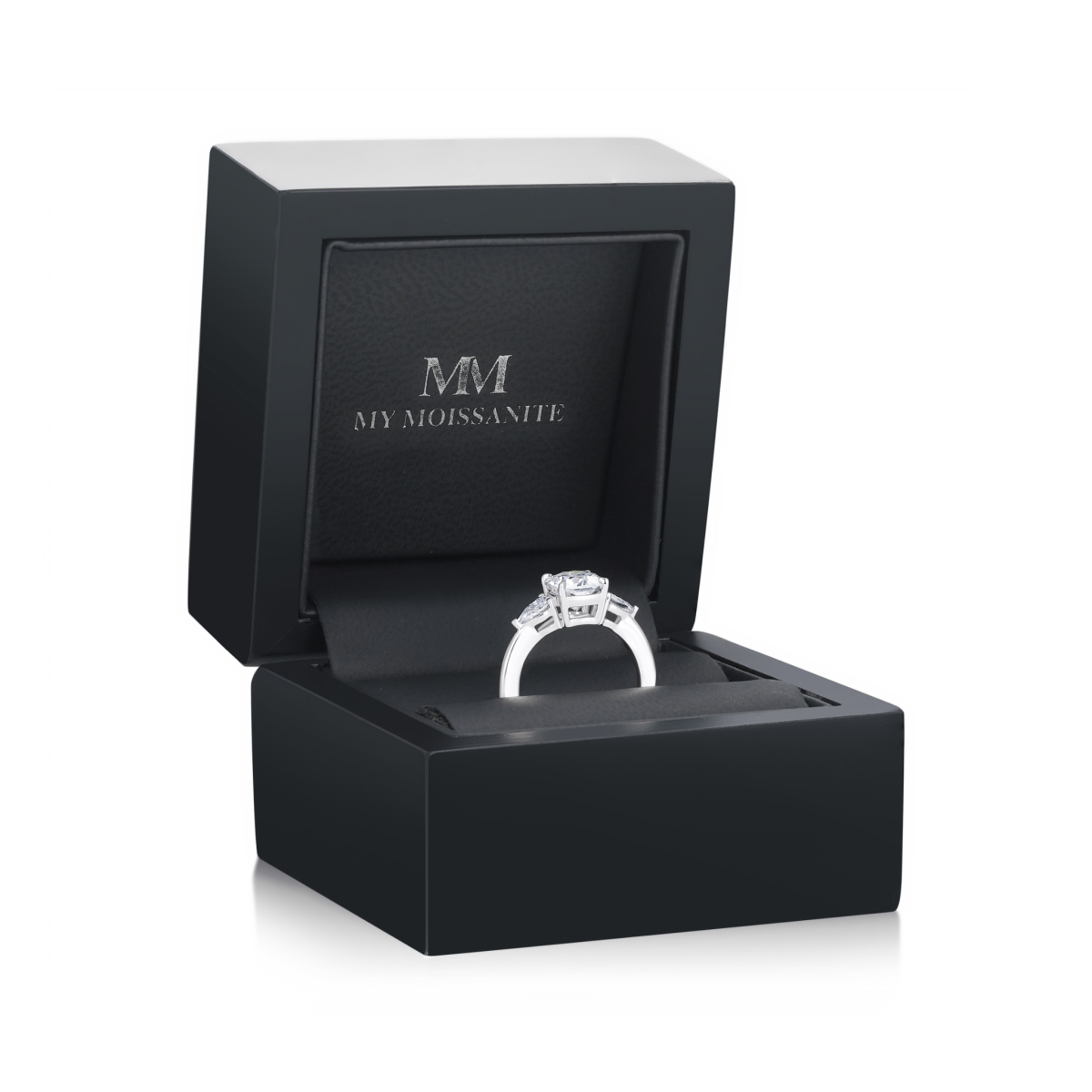 Trielle - Cushion Moissanite Engagement Ring with Pear cut Side Accents