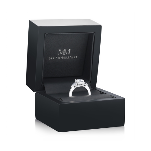 Trielle - Cushion Moissanite Engagement Ring with Pear cut Side Accents