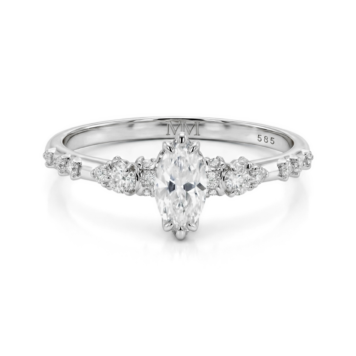 Elegante - Marquise Moissanite Ring with Vintage-Inspired Minimalist Side Stones