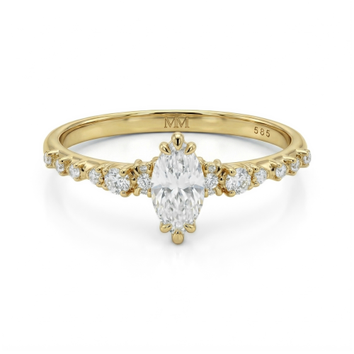 Elegante - Marquise Moissanite Ring with Vintage-Inspired Minimalist Side Stones