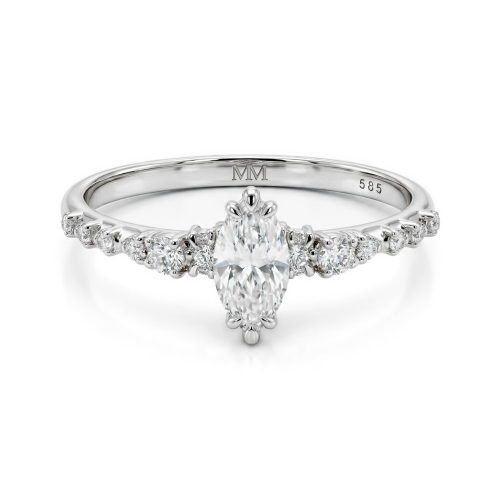 Elegante - Marquise Moissanite Ring with Vintage-Inspired Minimalist Side Stones