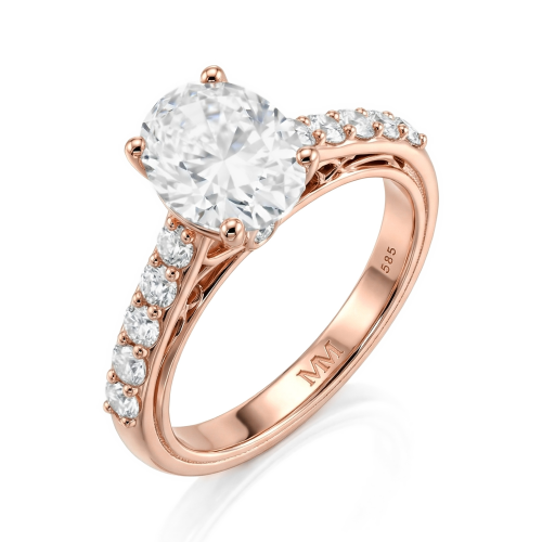 Fiorenza - Timeless Moissanite Ring with Pavé Band and Gallery Detail