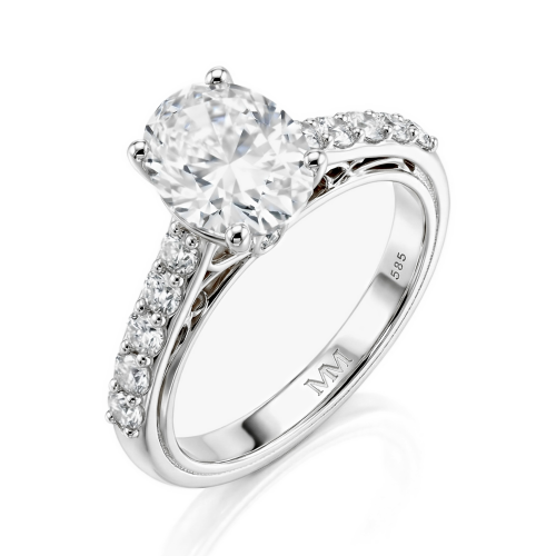 Fiorenza - Timeless Moissanite Ring with Pavé Band and Gallery Detail
