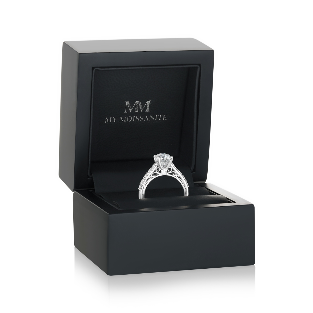 Fiorenza - Timeless Moissanite Ring with Pavé Band and Gallery Detail