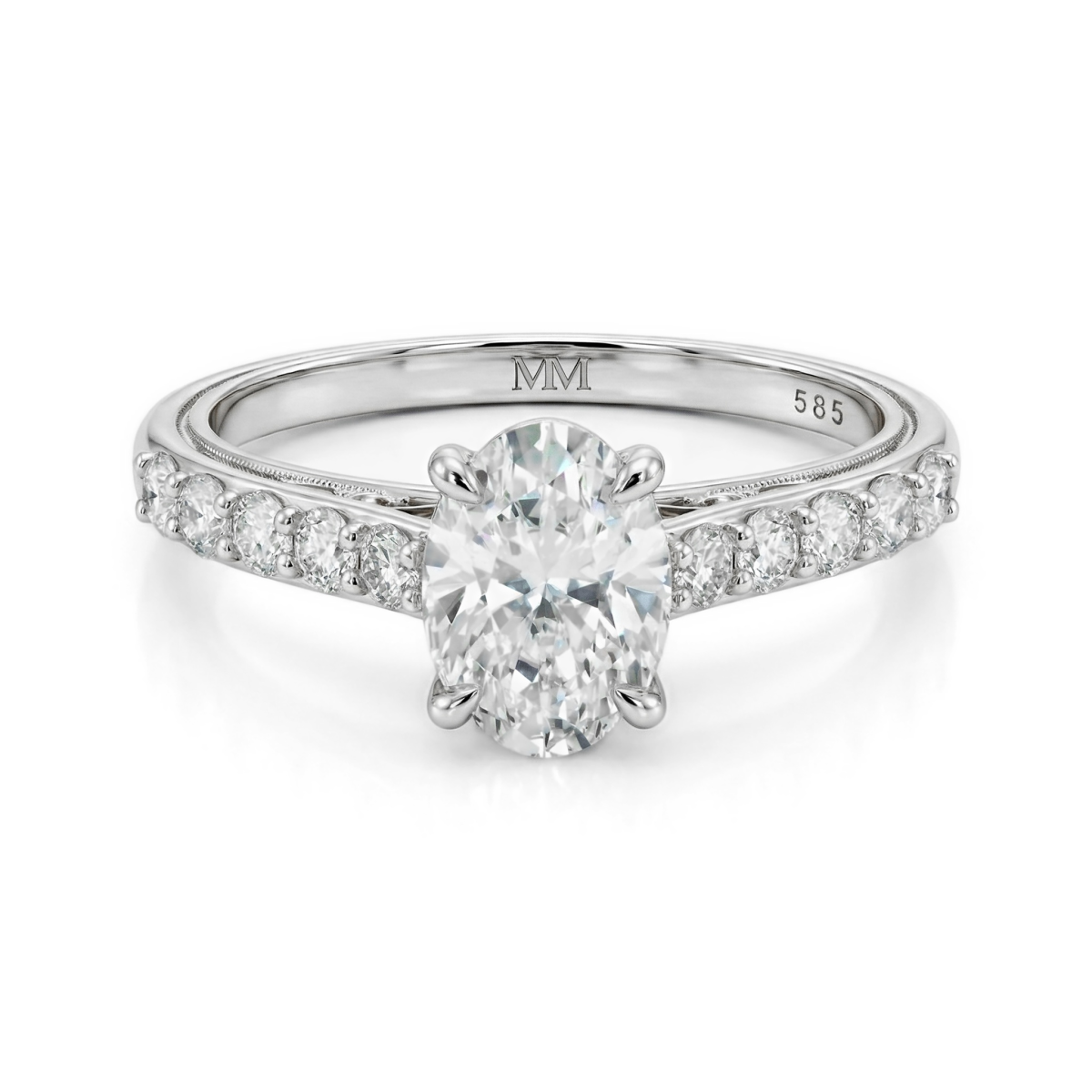 Fiorenza - Timeless Moissanite Ring with Pavé Band and Gallery Detail