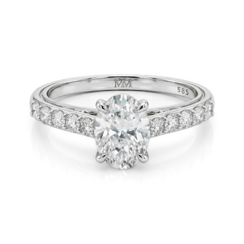 Fiorenza - Timeless Moissanite Ring with Pavé Band and Gallery Detail