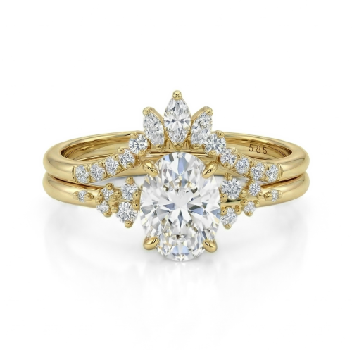 Ethereal Elegance Set - Ovaline & Serenella Moissanite Bridal Set With Marquise Accents