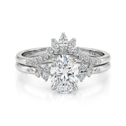 Ethereal Elegance Set - Ovaline & Serenella Moissanite Bridal Set With Marquise Accents