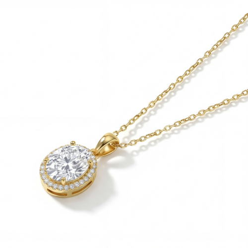Clarique - Classic Oval-Shaped Moissanite Pendant with Pavé Halo