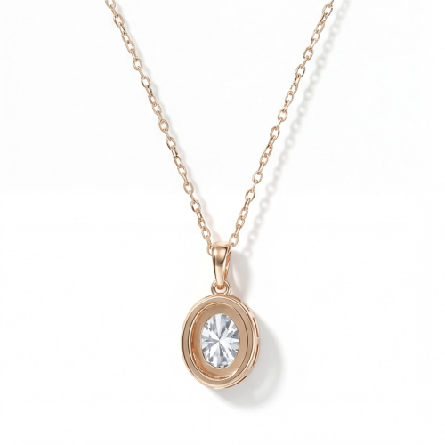 Clarique - Classic Oval-Shaped Moissanite Pendant with Pavé Halo