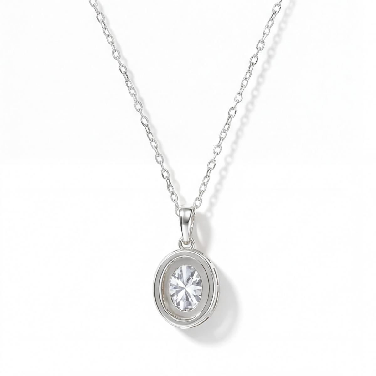 Clarique - Classic Oval-Shaped Moissanite Pendant with Pavé Halo