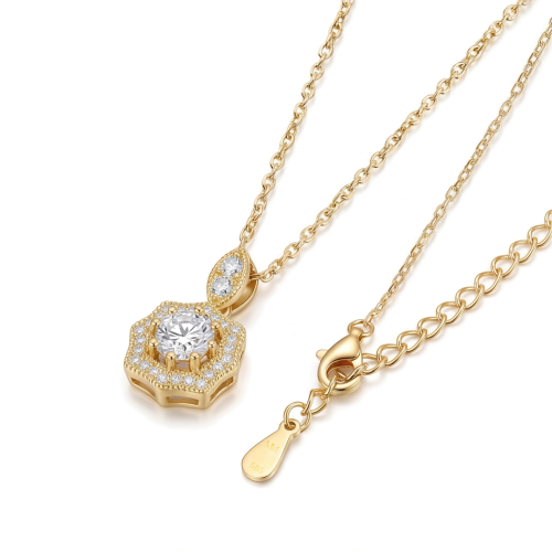 Octavia - Vintage Inspired Moissanite Pendant with Halo Embellishment