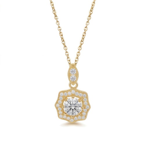 Octavia - Vintage Inspired Moissanite Pendant with Halo Embellishment