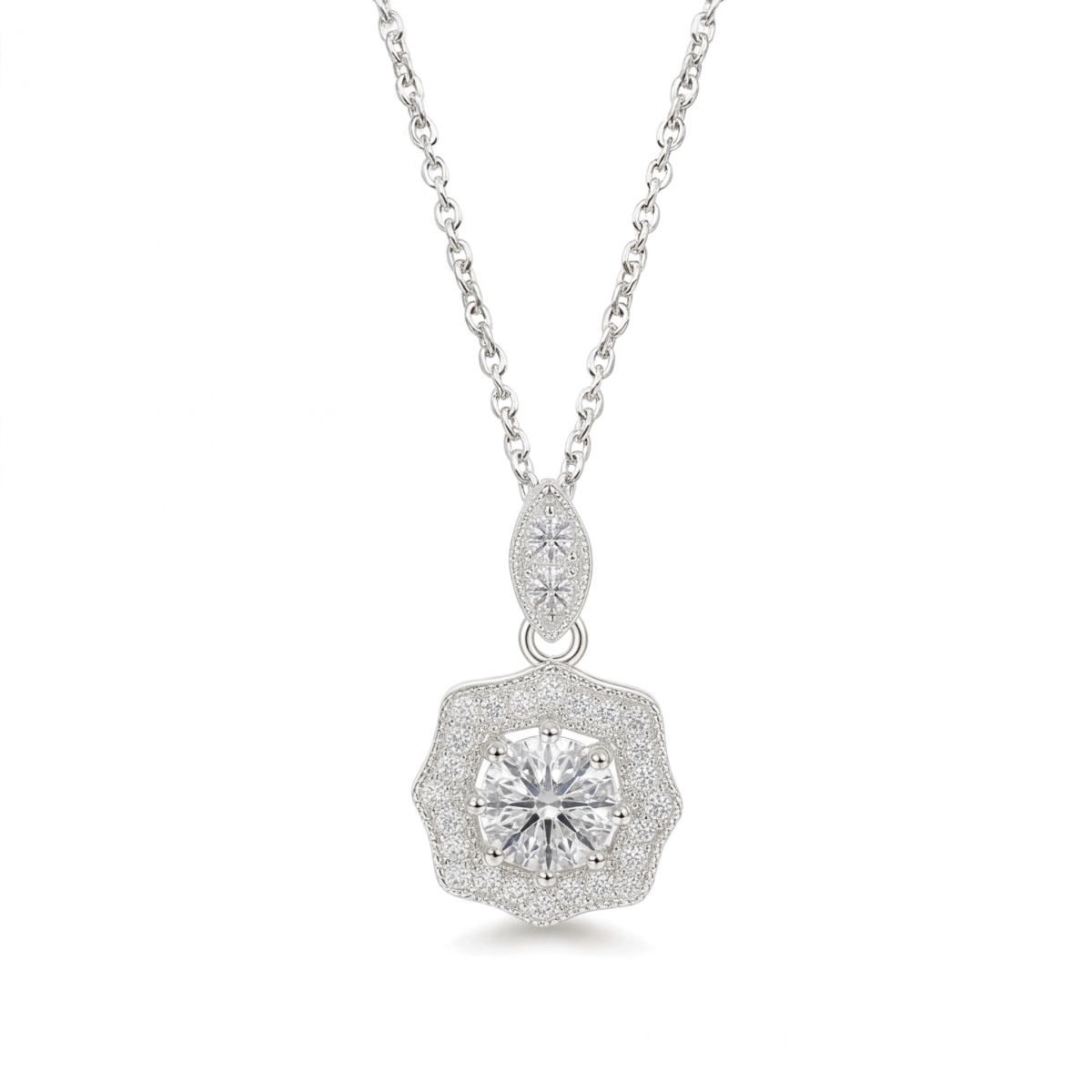 Octavia - Vintage Inspired Moissanite Pendant with Halo Embellishment