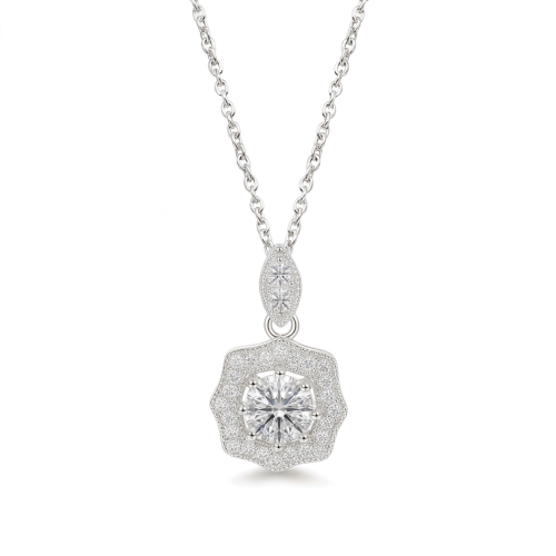 Octavia - Vintage Inspired Moissanite Pendant with Halo Embellishment