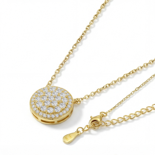 Brillante - Round Moissanite Cluster Pendant with Pavé Halo