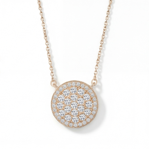 Brillante - Round Moissanite Cluster Pendant with Pavé Halo