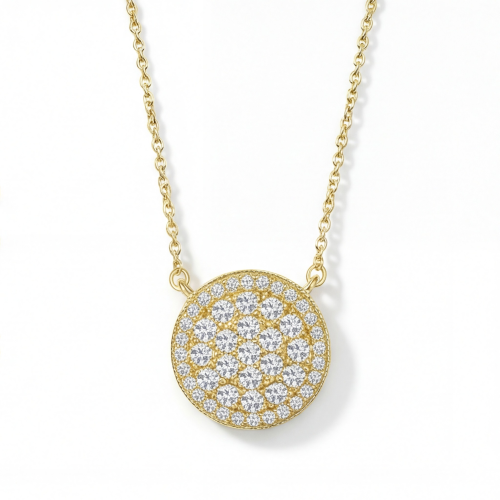 Brillante - Round Moissanite Cluster Pendant with Pavé Halo