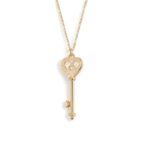 Amore - Heart Key Moissanite Pendant with Pave Setting