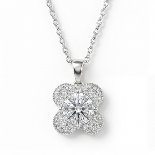 Flora - Clover Design Moissanite Pendant with Pavé Accents