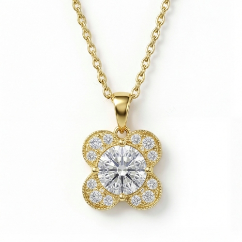 Flora - Clover Design Moissanite Pendant with Pavé Accents