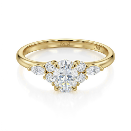 Olivette - Oval Cut Moissanite Engagement Ring with Marquise Side Stones