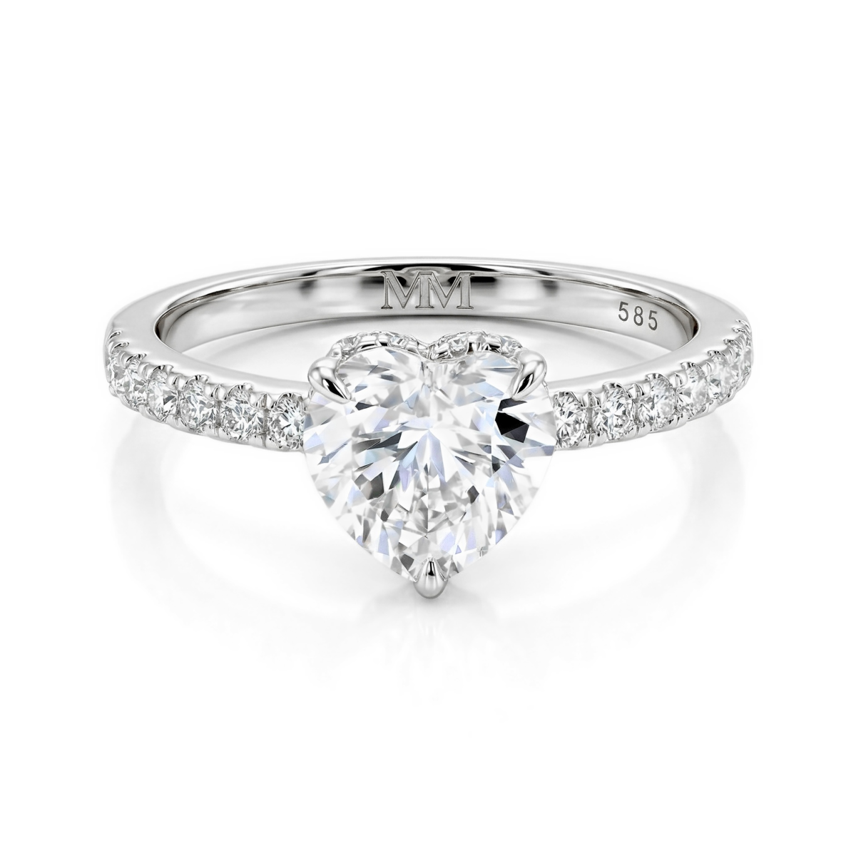 Amoretta - Heart Cut Moissanite Engagement Ring With Pavé Shoulders