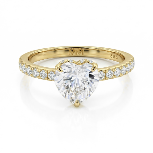 Amoretta - Heart Cut Moissanite Engagement Ring With Pavé Shoulders